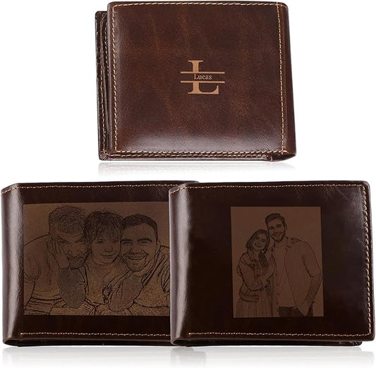 Customized RFID Blocking Wallet for Men Personalized Wallets for Men with Photo Name Leather Mens Wallet for Dad Boyfriend Grandpa Husband Bithday Gift