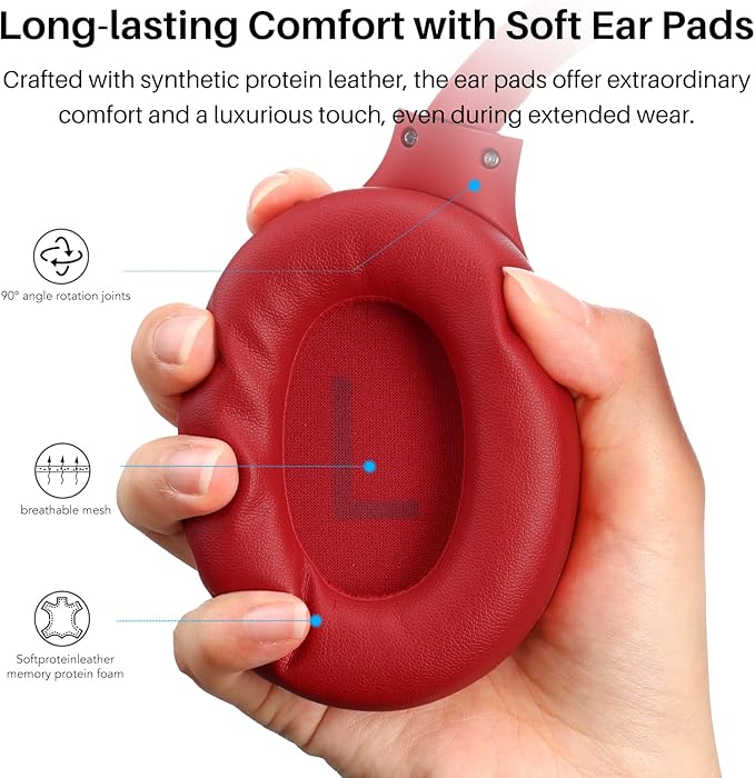 TOZO HT2 Hybrid Active Noise Cancelling Headphones, Wireless Over Ear Bluetooth Headset, 60H Playtime, Hi-Res Audio Custom EQ via App Deep Bass Comfort Fit Ear Cups, for Home Office Travel