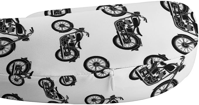 Memory Foam U-Shaped Travel Pillow Neck Pain Relief, Cool Crazy Antique Motorcycle Pattern U-Shape, Removable Cover Airplane Car Office