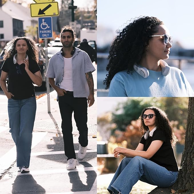 JISULIFE Portable Neck Fan Upgraded, Neckbrace Personal Hands Free, 5 Speed Gears Adjustment, 5000 mAh Wearable Bladeless Quiet Rechargeable for Outdoor Indoor, Gifts for Women Men- Black