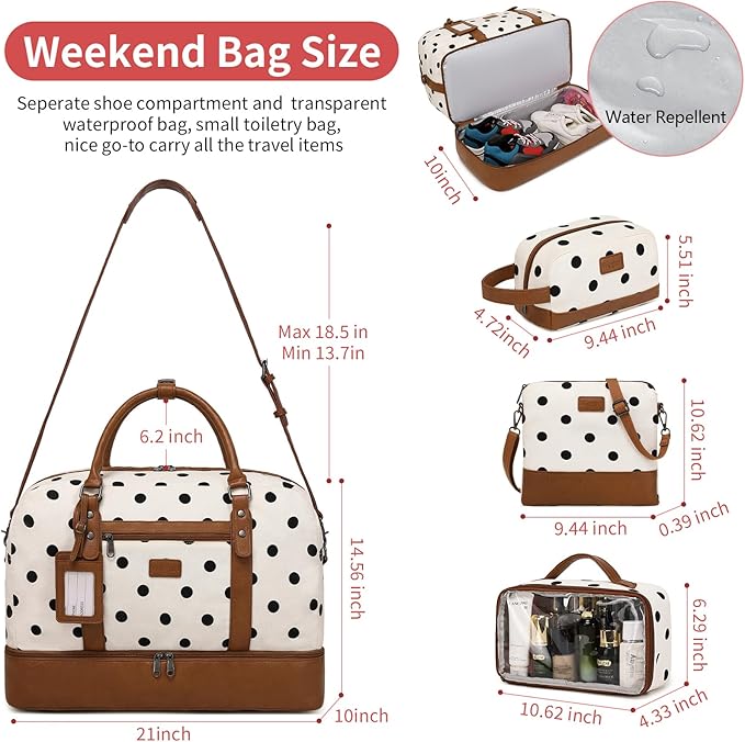 Wogarl Weekender Bags for Women Large Canvas Overnight Bag Travel Duffel Bags Carry on Shoulder Weekend Bag with Shoe Compartment for Travel Night Flight Daily Use