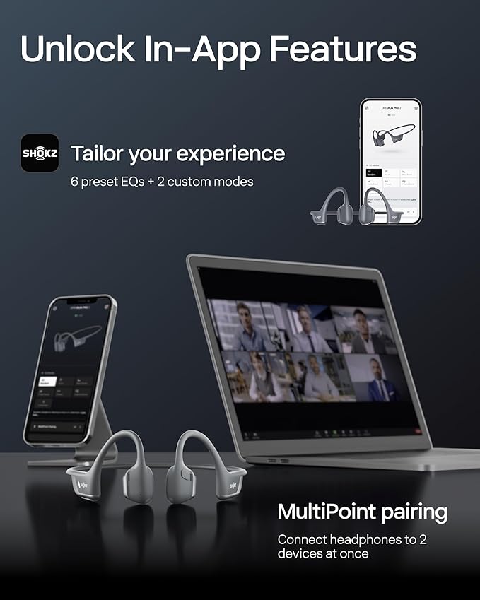 SHOKZ New OpenRun Pro 2 Mini- Open-Ear, Bone Conduction Sport Headphones - with Reflective Strip - Sweat Resistant, Workout Headphones - Secure, Wireless, Comfortable Fit-Deep Bass and Smart Mic App