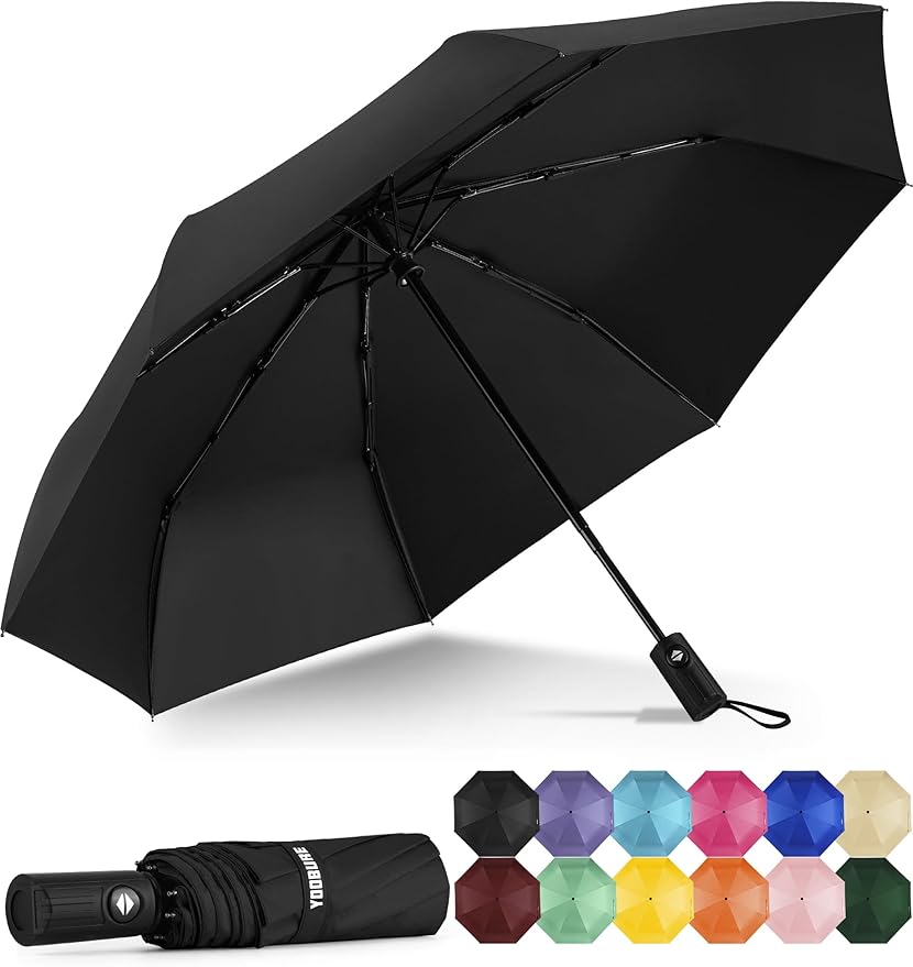 Yoobure Windproof Travel Umbrella - Automatic Umbrellas for Rain, Compact Folding Umbrella with UV Protection, Lightweight Portable Design for Backpack/Walking/Car, Sun & Storm Ready