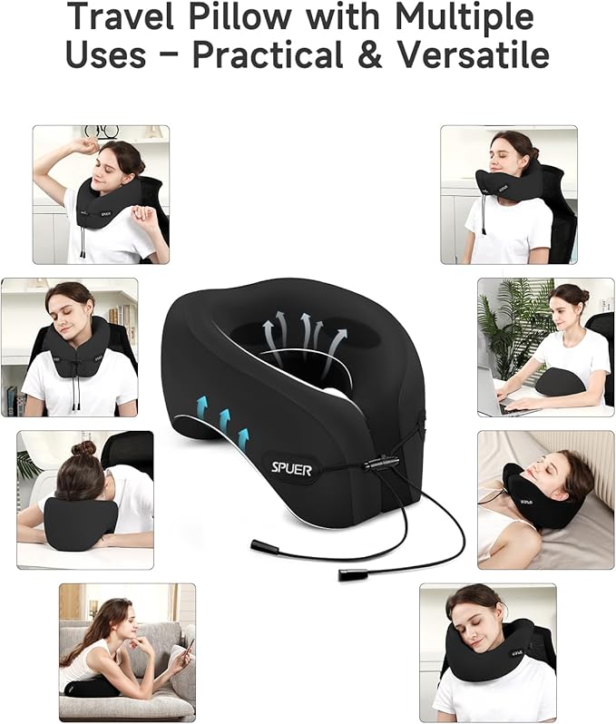 Ergonomic Memory Foam Travel Neck Pillow with Eye Mask & Earplugs – Comfortable Support for Flights, Cars, and Office Naps (Black)