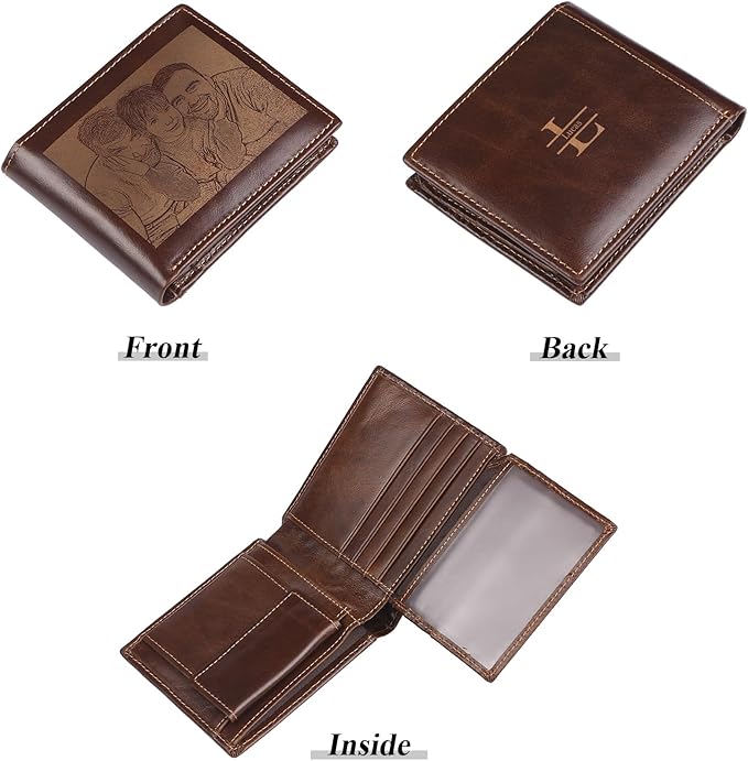 Customized RFID Blocking Wallet for Men Personalized Wallets for Men with Photo Name Leather Mens Wallet for Dad Boyfriend Grandpa Husband Bithday Gift