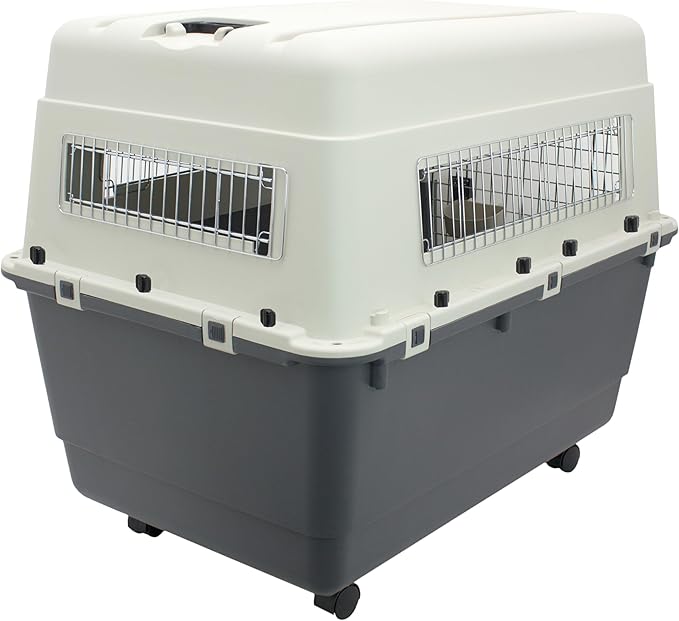 SportPet Designs Plastic Kennels Rolling Plastic Wire Door Travel Dog Crate, XXL