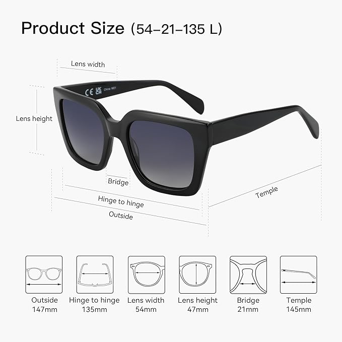 ZENOTTIC Oversized Polarized Square Sunglasses Women Trendy Sun Glasses Retro Designer Shade for Ladies UV400 Protection