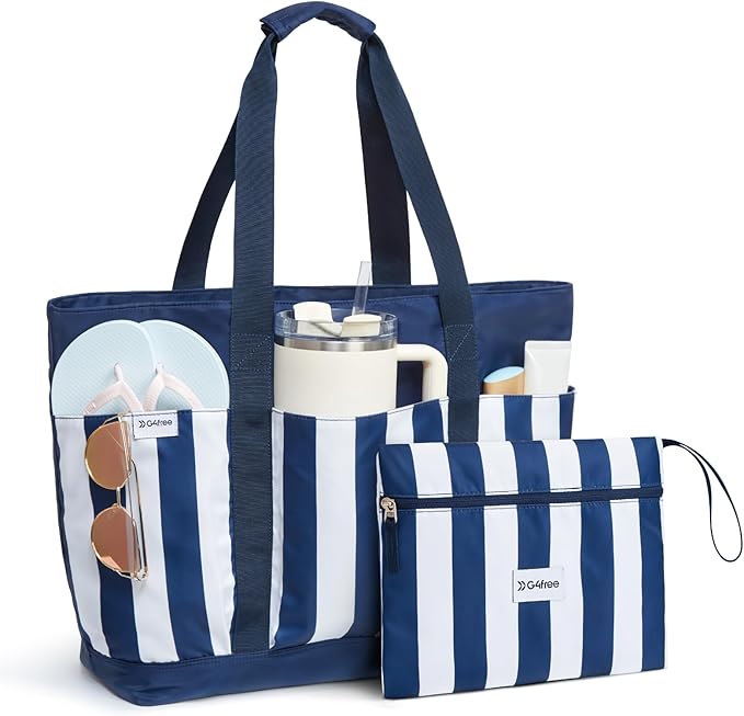 G4Free Beach Bag,Waterproof Beach Tote Pool Bags for Women,Compatible with Stanley Cup,Foldablefor Weekender Travel
