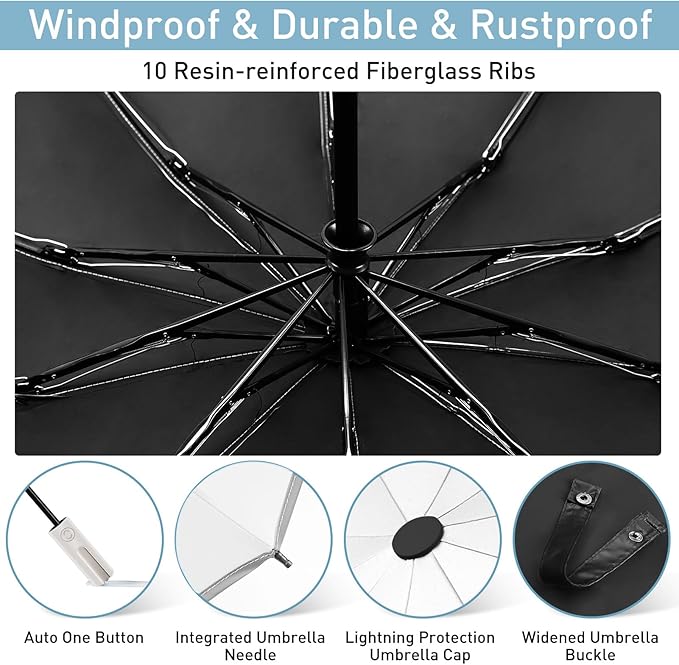 Bodyguard Inverted Umbrella - Large Windproof for Rain & Sun, Compact Reverse With Reflective Stripe, Teflon-Coated for Women Men, Travel Folding With Cover Bag