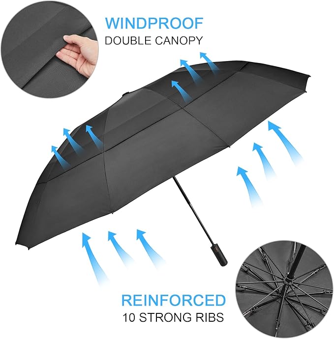 G4Free 42/46/54/62 Inch Large Golf Umbrella Compact Reverse Travel Umbrella 10 Ribs Windproof for Rain Double Canopy Automatic Open Close