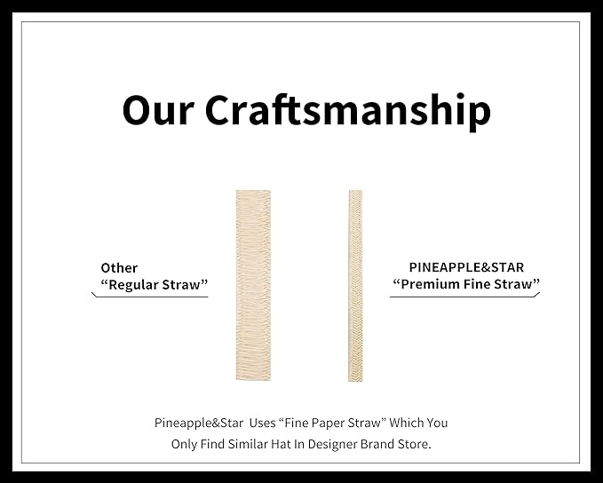 Pineapple&Star Sun Straw Fedora Beach Hat Fine Braid UPF50+ for Women