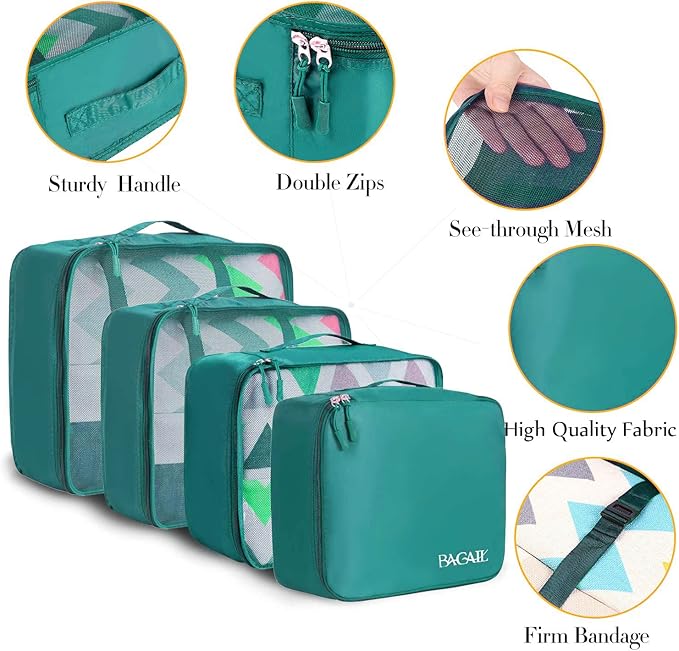 BAGAIL 8 Set Packing Cubes Luggage Packing Organizers for Travel Accessories-Aqua Color
