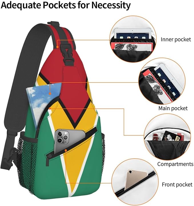 Guyana Flag Sling Bag Multipurpose Crossbody Sling Backpack Travel Cycling Hiking Shoulder Bag For Women Men