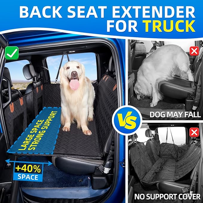 Truck Dog Seat Cover Back Seat,Back Seat Extender for Truck,Dog Hammock,Hard Bottom Car Seat Cover,Pet Seat Cover for F150/RAM1500/Silverado