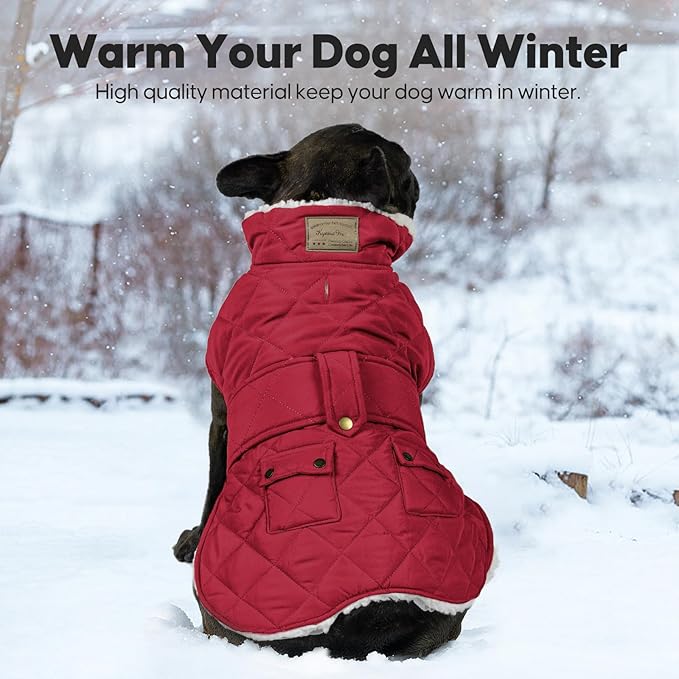 KYEESE Dog Coat Thick Pets Clothes with Pocket Waterproof Dogs Jacket with Fleece Lined Windproof Dog Coats for Small Dogs Soft Pet Sweater for Cold Weather Warm Pet Winter Puffer Coat with Leash Hole