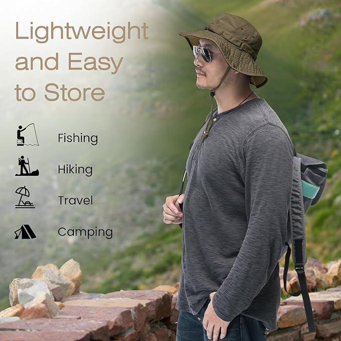 Bucket Hat Wide Brim UV Protection Sun Hat Boonie Hats Fishing Hiking Safari Outdoor Hats for Men and Women