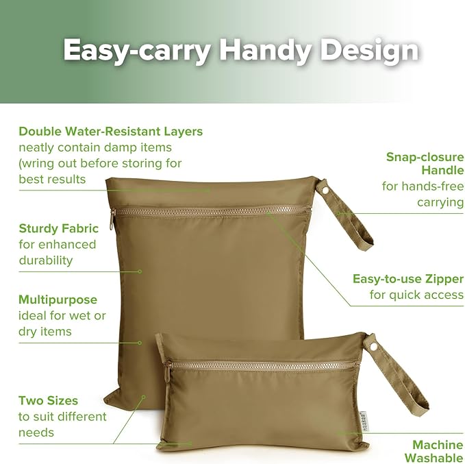 haakaa Waterproof Wet Bags for Baby Wet Dry Bags for Cloth Diaper, Swimsuit & Travel, 1pc, Brown
