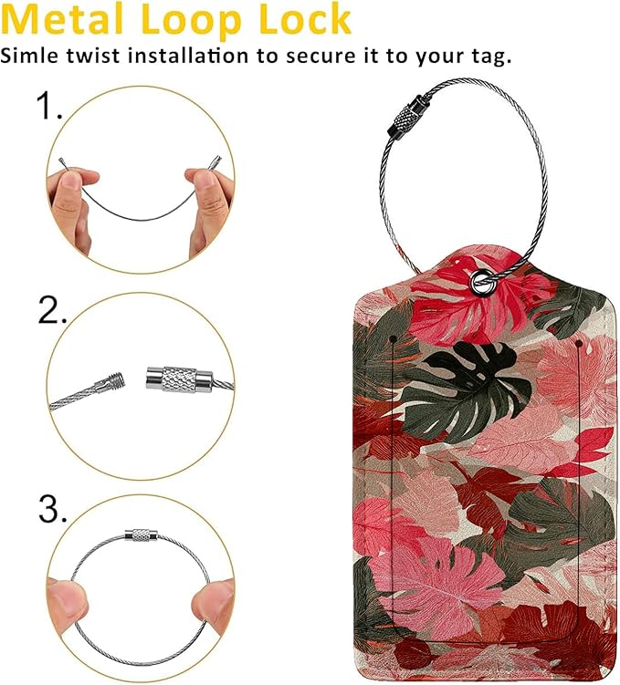 Boho Tropical Palm Leaves Luggage Tag 3 Pack Travel Cruise Luggage Tags for Suitcases, Identifiers Bag Tags with Privacy Flap, Baggage Name Tag for Women Men Luggage Backpack Handbag School Bag