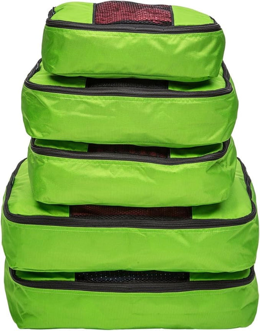 TravelWise Luggage Packing Organization Cubes 5 Pack, Lime, 1 Small, 2 Medium, 2 Large