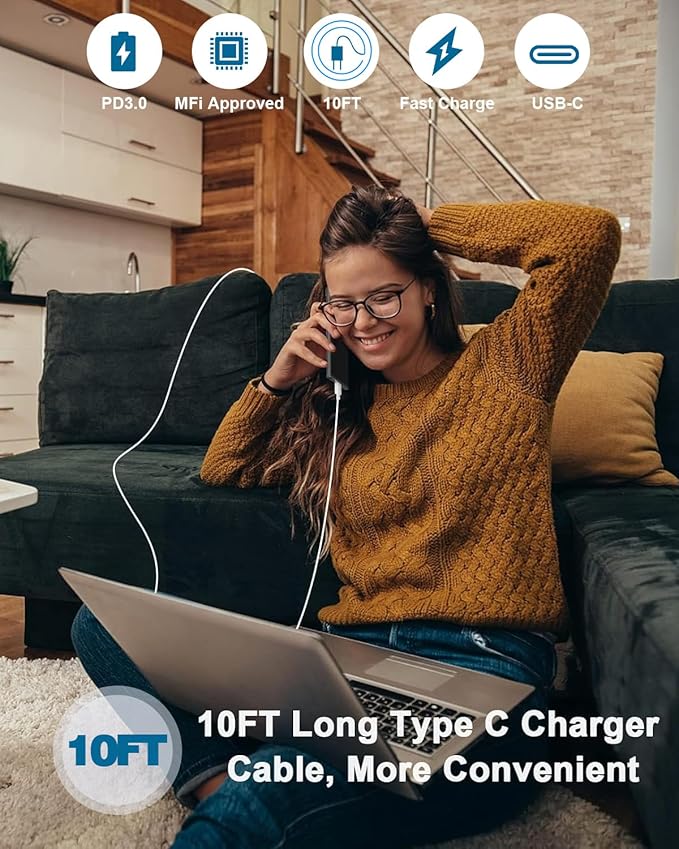Fast Charger for iPhone 16/15 Charger,iPhone 16/15 ChargerFast Charging Type C USB C Wall ChargerBlock Adapter 10FT USB C Charging Cable Cord for Apple iPhone 16 15 Pro Max/15 Plus/iPad Pro/Air/Mini