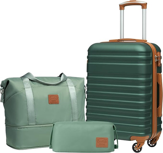 Coolife Suitcase Set 3 Piece Luggage Set Carry On Hardside Luggage with TSA Lock Spinner Wheels (Dark Green, 3 piece set (DB/TB/20))