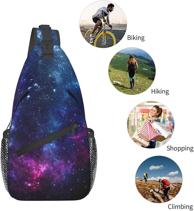 QFXUYNG Purple Galaxy Adult Sling Bag Unisex Chest Bags Crossbody Backpack Casual Daypacks Shoulder Bag for Women Men Cycling Hiking Travel