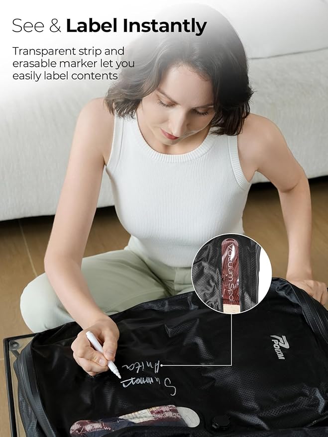 Vacuum Bags for Travel with Wireless Pump, 180° Open Zipper, IP67 Waterproof, Reusable Space Saver Compression Bags for Backpack, Suitcase, Home Storage(1 Pack)