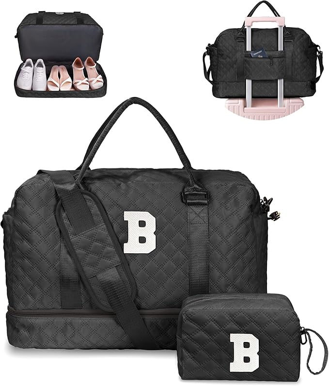 Vogewood Unique Women Gift-Birthday Gifts for 6 7 8 9 10 11 12 13 14 Year Old Girls-Duffle Bag with Shoe Compartment, Weekender Bags, Overnight Bag, Travel Bags with Makeup Pouch (Letter B)