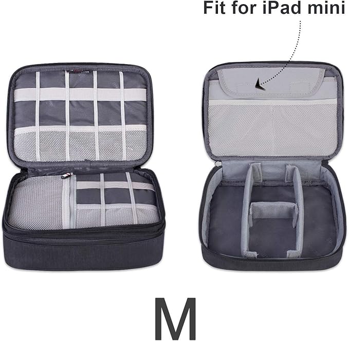 BUBM 3pcs Double Layer Electronic Organizer, Travel Gadgets Bag for Cables, External Flash Drive, Mouse, Memory Card, Power Bank and More, Compact and Multi-purpose, Black