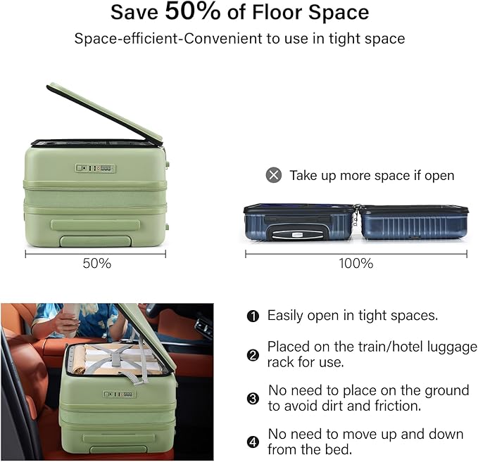 Hanke Hardside Expandable Carry On Luggage, 20 Inch Top Opening Trunk Luggages with Spinner Wheels, All-PC Hard Shell Carry-On Suitcase, Lightweight & TSA Airline Approved (Bamboo Green, 46L)