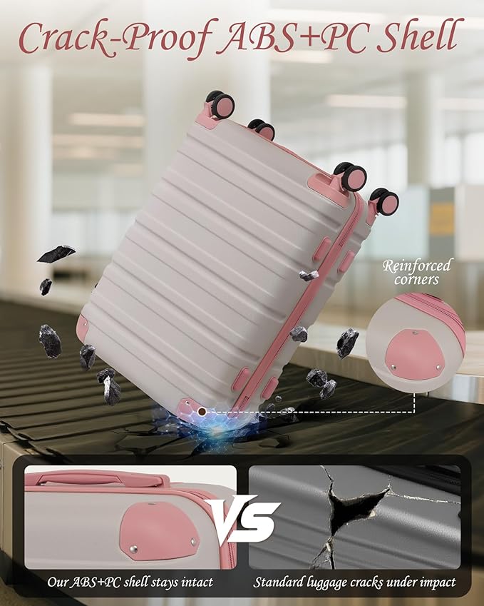 TAKUMI Luggage Sets 5 Piece Lightweight Carry On luggage with Duffel Bag ABS+PC Hardshell Suitcases with YKK zippers Double Spinner Wheels Travel Luggage with TSA Lock(GREY PINK, 5 PIECE SET)