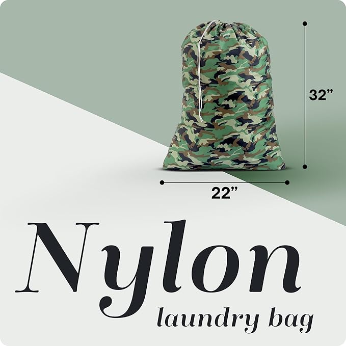 Nylon Laundry Bag - Locking Drawstring Closure and Machine Washable. These Bags will Fit a Laundry Basket or Hamper and Strong Enough to Carry up to Three Loads of Clothes. (Camouflage)