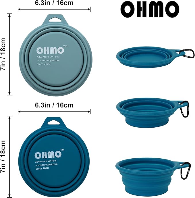 OHMO Large Collapsible Dog Bowls, (2 Pack 27oz/800ml) Premium Silicone Portable Travel Water Food Foldable Bowls Pet Feeding Bowl for Outdoor Camping Hiking