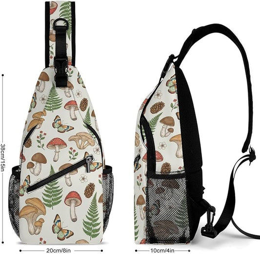 SWEET TANG Anti Theft Sling Chest Bag Shoulder Backpack Mushroom Moth Floral Crossbody Bags Gym Sack, Polyester Daypack Lightweight for Men Women Travel Gym Sport Hiking