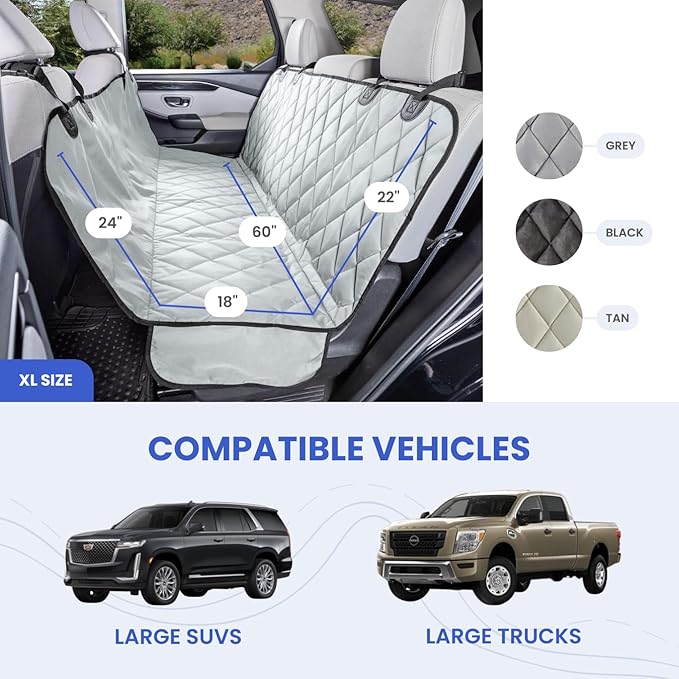 4Knines Dog Hammock for Full Size Trucks & Large SUVs (XL, Grey) – Bench Seat Covers for Trucks with 60/40 Split Seats - Armrest & Seatbelt Access – Waterproof, Easy Install, Machine Washable