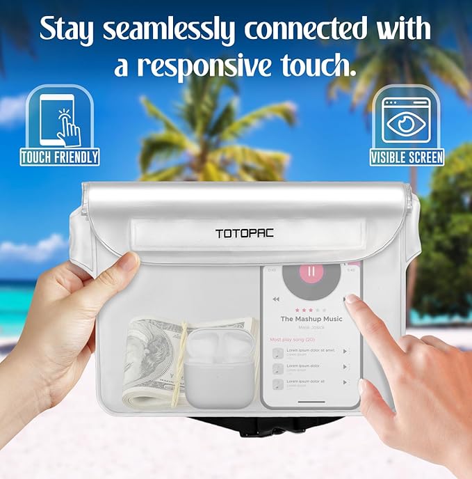 2-Pack Waterproof Fanny Pack, Phone Pouch with Waist Strap, 9x6.7 Inch Dry Bag for Phone, Cash, and Valuables – for Swimming, Kayaking, Boating, Snorkeling, and Water Sports (2, White + White)
