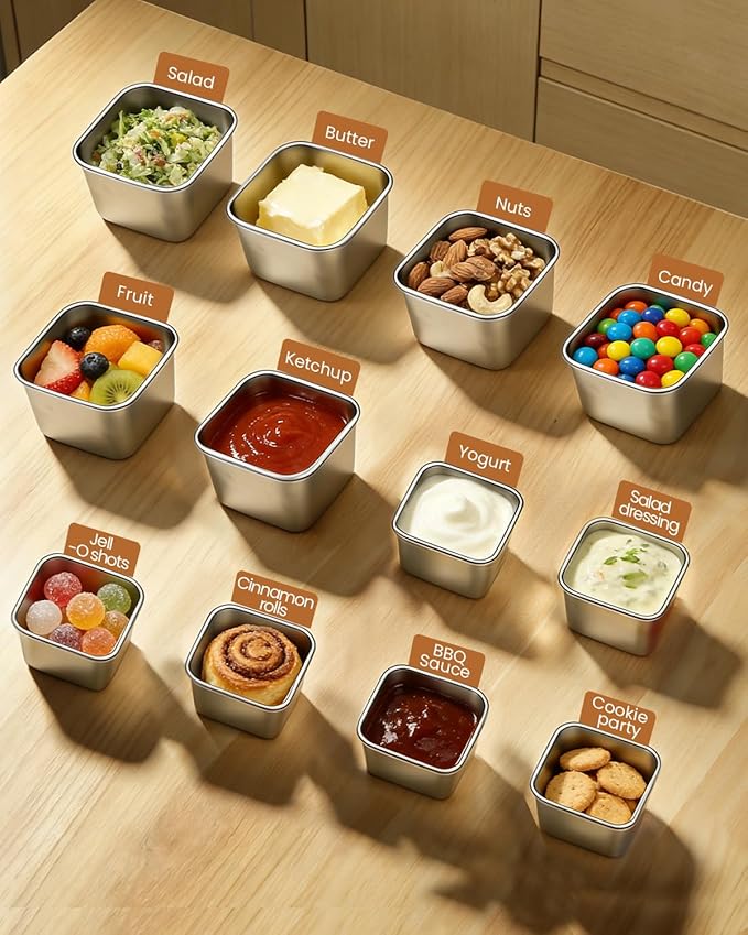 JUJOJB 12Pack Stainless Steel Snack Containers with Lids, Small 6oz & 2oz Leak Proof Metal Food Storage Containers, Bento Box Meal prep Containers, Easy Open Stackable Lunch Box for Adults LIttle One