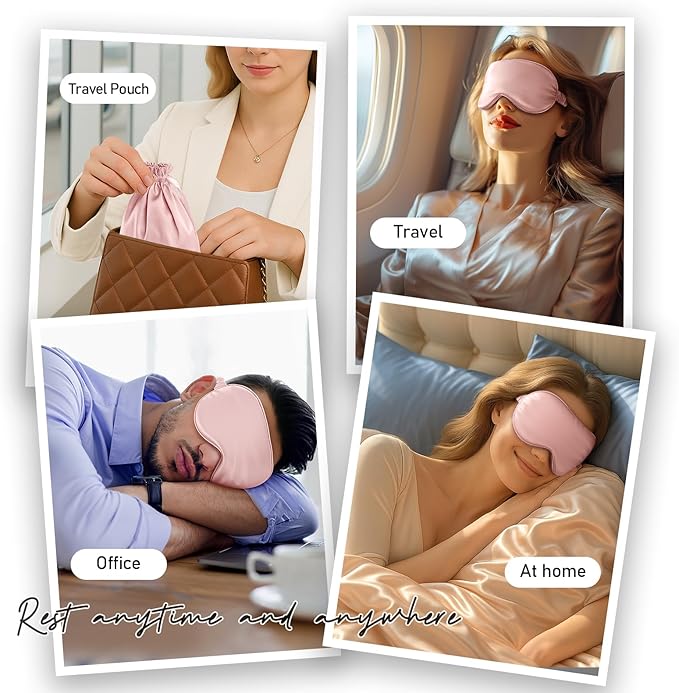 Umisleep Sleep Mask for 100% Pure Mulberry Silk, 22 Momme 6A Soft Eye Masks for Sleep, Adjustable Sleep Masks for Women Men, Light Blocking Sleeping Mask, Silk Eye Mask for Sleeping, Blindfold, Pink