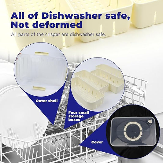 2PCS Divided Snackle Box Dishwasher Safe, Air-tight Snack Box Container, Portable Snack Platters, Divided Serving Tray with Lid and Handle for Candy Fruits Nuts, Veggie Tray 4+8 Compartments