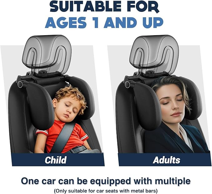 Car Headrest Pillow,Thickened Memory Foam Road Pal Headrest,Neck Support Pillow,180° Adjustable,Travel Car Sleeping,Prevent Cervical Sprain Spine,Suitable for Kids and Adults