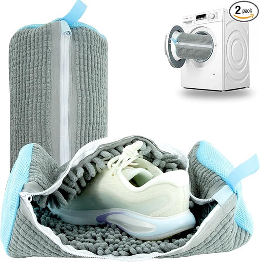 2PCS Shoe Washing Machine Bgs,Laundry Shoe Bags for Washer and Dryer, Reusable and Durable Zipper Sneaker Shoe Washing Bag, Tennis Shoe Cleaning Bag for All Shoe Types (Grey)
