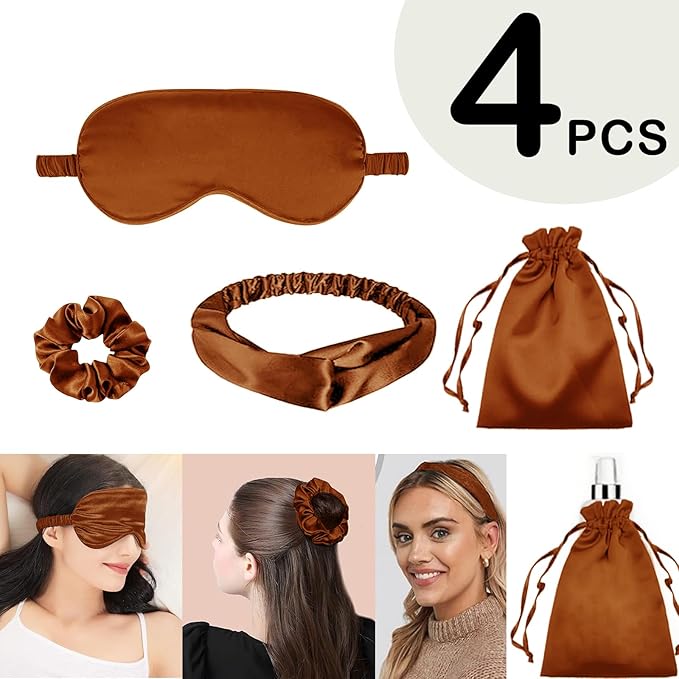 4Pcs Silk Sleep Masks Satin Eye Mask Silky Eyes Cover Blindfold Eyeshade Headband Scrunchies Pouch Bags Bridesmaid Gifts