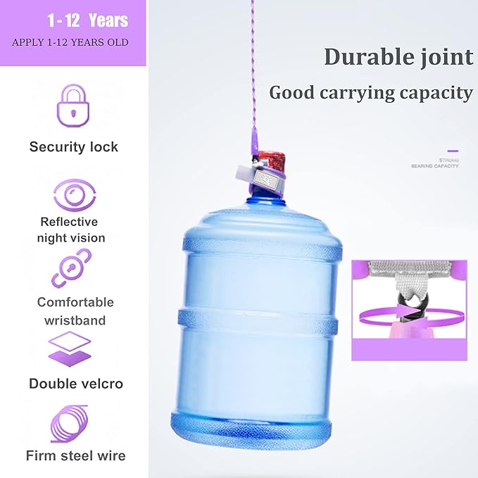 Toddler Harness Walking Leash- Child Anti Lost Wrist Link - Child Safety Harness - Upgrade with Reflective(6.5ft) - for Boys and Girls,Not Easy to Open Without Key (Purple)