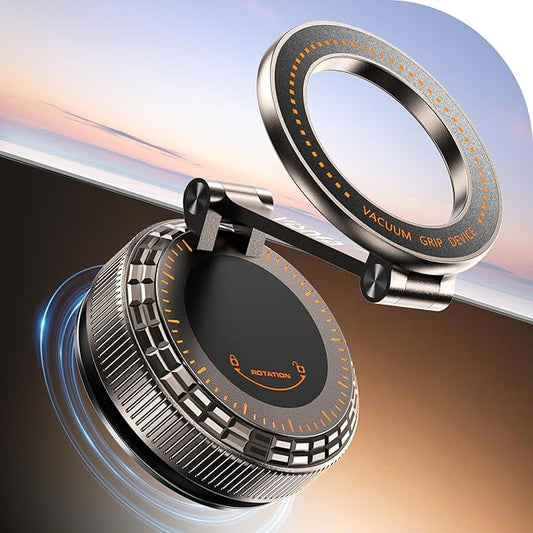 Vacuum Magnetic Phone Holders for Your Car [105+LBS Suction & 3800gf Magnetic] 360° Adjustable Magsafe Car Phone Holder Mount for iPhone 17 16 15 14 13 12 Series & Android, Pure Zinc Alloy