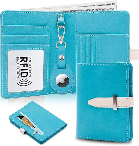 Passport Holder with Airtag for Women/Men,Airtag Passport Wallet for Travel,Cute Passport Holder Rfid Blocking,Travel Wallet for Cards Passport Cover Case (Blue)