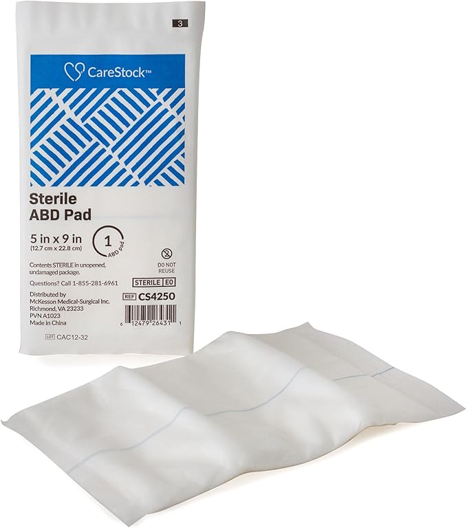 CareStock Abdominal Pads 5x9 in [20-Pack] Sterile ABD Pads, Extra Absorbent, Individually Wrapped, Wound Care First Aid