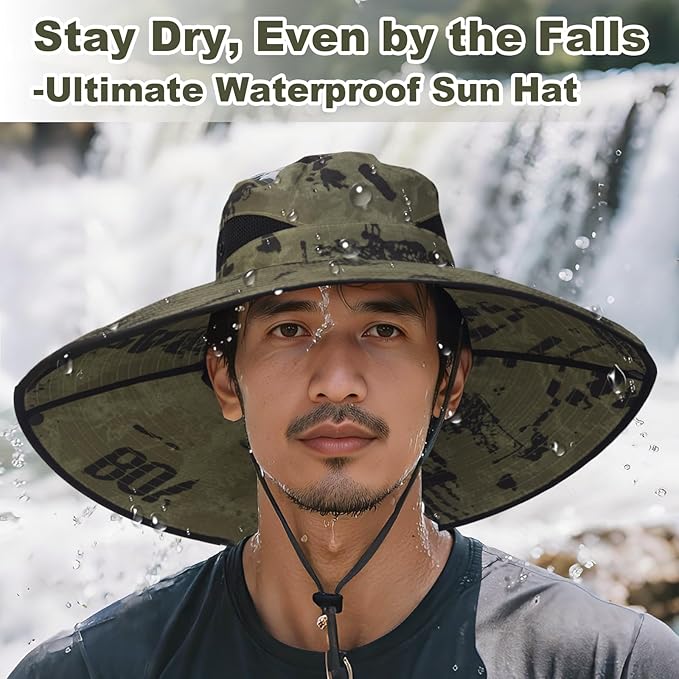 Super Wide Brim Fishing Hat for Men and Women,UPF50+ Waterproof Bucket Hat for Fishing, Hiking, Camping