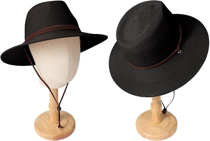 DRESHOW Women Straw Panama Hat Travel Fedora Beach Sun Hat Summer Wide Brim Straw Roll up Hat UPF 50+