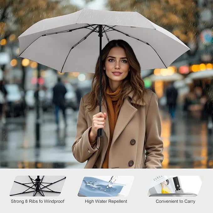 SoulRain Travel Umbrella - Compact Umbrella for Rain - Perfect Large Auto Folding Umbrella - Ideal Car umbrella, Small umbrella, and Travel Companion
