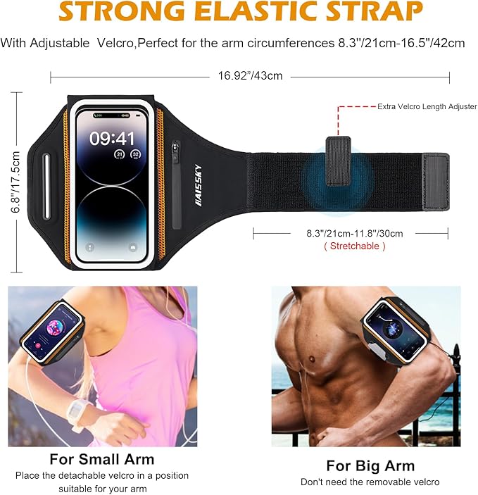 Running Phone Armband with Earphone Holder - 3D Design Cell Phones Armband for iPhone 17/16/15/13 Pro/Plus & S24/S20, Water Resistant Sports Holder with Key Slot - Ideal for 6.9" Phones
